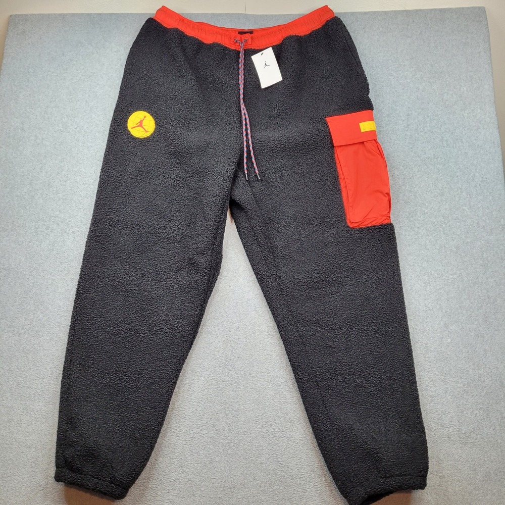 Jordan Sherpa Fleece Pants Mens 2XL Black Red DC9730-010 Cargo Joggers